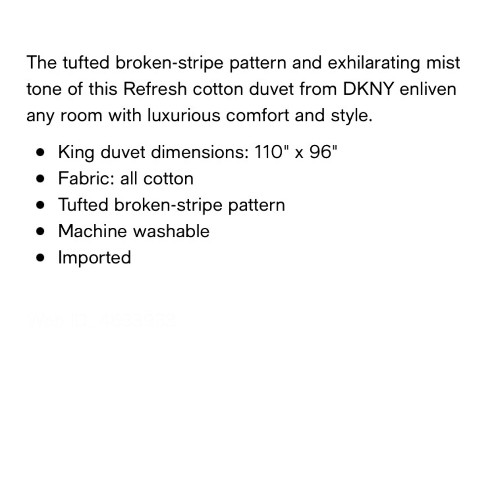 NWT DKNY King Duvet Cover, Refresh, Mist - Picture 6 of 8